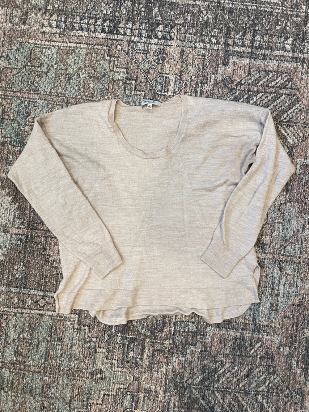 Madewell Merino Wool Sweater Lightweight Beige V-Neck Medium